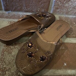 Women's Brown Embellished Slip-On Shoes